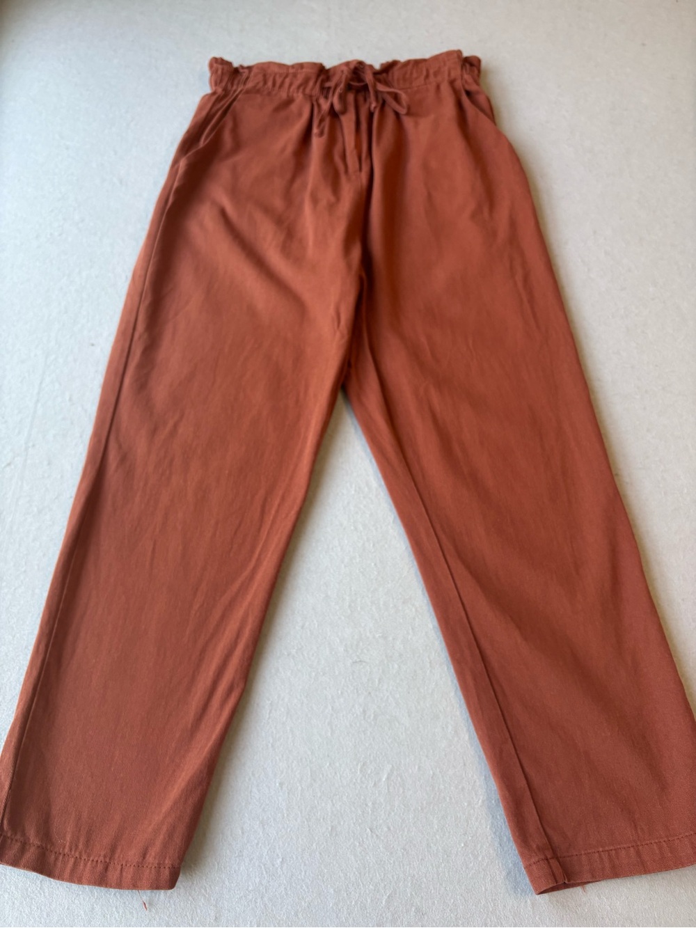 Roolee Rust Straight Leg Paperbag Waist Women’s Cropped Cotton Pants Sz S
